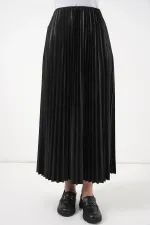 Jupe plissée aspect cuir 8009 - Noire