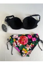 Women's Black Stone Embroidered Floral Patterned Bikini Set HZL25S-LC3368