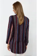 Kadın Siyah Etnik Desenli Çok Renkli Viskon Gömlek HZL23W-BD137851