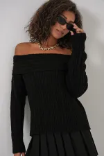 Pull oversize en maille à épaules dénudées pour femme (réf. 15908) - Noir