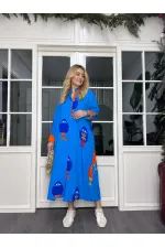 Women's Blue Plus Size Fish Pattern One Size Viscose Fabric Shirt Dress HZL26S-VL12551 Women's Blue Plus Size Fish Pattern One Size Viscose Fabric Shirt Dress HZL26S-VL12551