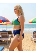 Kadın Lacivert Sarı Desenli Aksesuar Detaylı Bikini Takımı HZL26S-LC713048