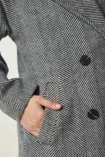 Manteau ample doublé en laine grise pour femme, fermeture boutonnée, double poche, HZL24W-BD191131