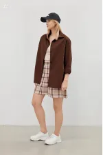 Kadın Çikolata Oversize Uzun Basic Gömlek Hzl22w-bd139001