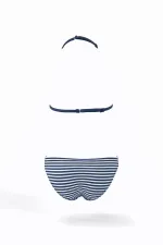 Kız Çocuk Lacivert Beyaz Çizgili Flamingo Desenli  4-12 Yaş Üçgen Bikini Takım HZL24S-LC171