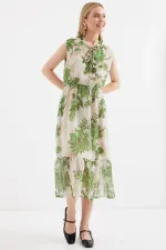 Robe sans manches en mousseline à motifs 2503 - Verte