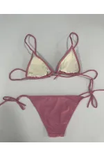 Ensemble bikini triangle à nouer rose poudré pour femme HZL25S-LC5005