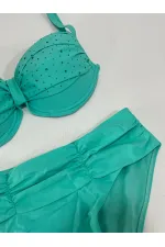 Women's Turquoise Stone Embroidered Lined Plus Size Bikini Set HZL25S-LC01