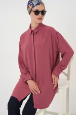 Kadın Uzun Gömlek Tunik 5945 - Gül Kurusu
