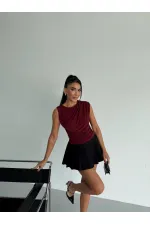 Kadın Bordo Büzgülü Kolsuz Sandy Bluz HZL26W-FRY122751