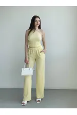 Kadın Sarı Beli Lastilkli Gofre Kumaş Pantolon HZL24S-ZK13261