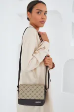 Sac bandoulière Armine pour femme, marron crème à motifs 010158