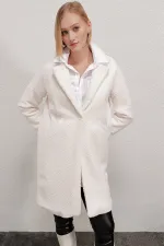 Kadın Kemik Tek Düğmeli Çift Cepli Astarlı Buklet Kaşe Kaban HZL22W-BD190821