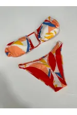 Ensemble bikini sans bretelles doublé à motifs tropicaux multicolores pour femme HZL25S-AR1666