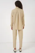 Ensemble beige oversize en lin pour femme, haut et bas, réf. 6622