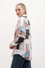 3964 Lightly Draped Satin Shirt - Light Beige