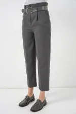 6556 Belted Fabric Trousers - Anthracite