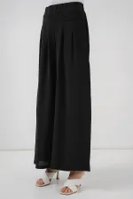 Pantalon plissé à jambes larges pour femme 6718 - Noir