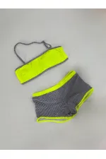 Ensemble bikini sans bretelles pour fille, short rayé jaune fluo et noir, 4-12 ans, HZL24S-LC9034