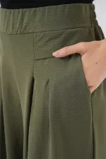 Kadın Geniş Paça Pileli Pantolon 6718 - Haki