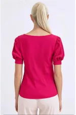 Women's Fuchsia Square Collar Knitted Blouse HZL22W-BD104091