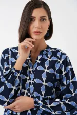 Kadın Desenli Uzun Tesettür Elbise 2585 - M. Lacivert