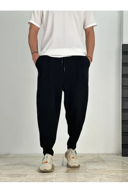 Pantalon de survêtement noir ample à poches pour homme HZL24S-MXC9019-25