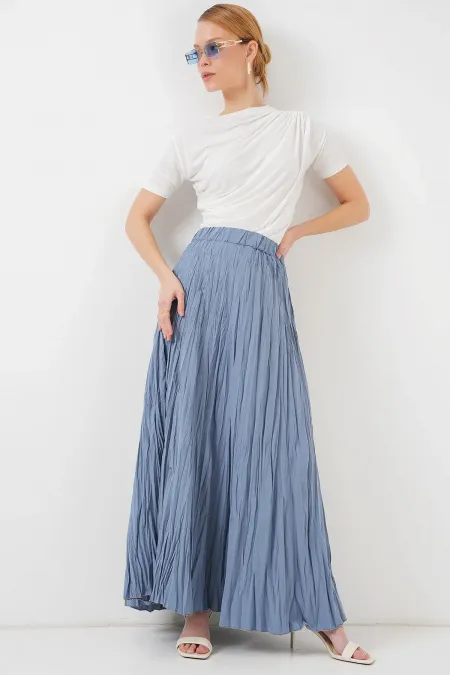 Jupe longue froissée pour femme 8042 - Indigo
