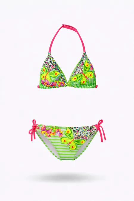 Ensemble bikini triangle à motif papillon vert pour filles (2-8 ans) HZL24S-LC2134