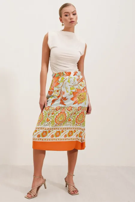 Jupe midi à motifs 1899 - Orange