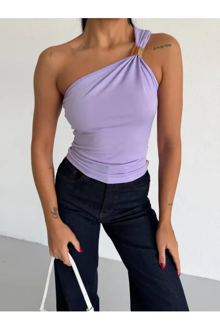 Kadın Lila Tek Omuz Gold Metal Detaylı Sandy Bluz HZL26S-FRY123821