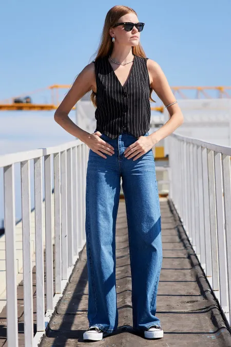 Gilet rayé tissé 6794 - Noir