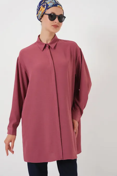 Kadın Uzun Gömlek Tunik 5945 - Gül Kurusu