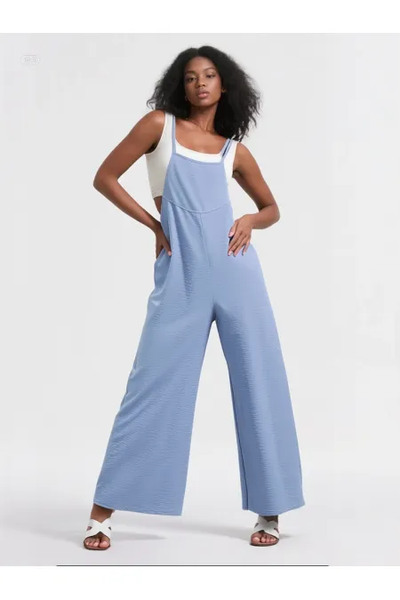 Kadın Buz Mavi Ayarlanabilir Askılı Cepli Bol Paça Bahçıvan Tulum HZL22S-BD170191