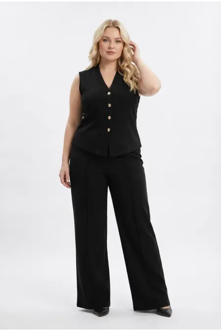 Kadın Siyah Büyük Beden V Yaka Yelek Pantolon İkili Takım HZL26S-PR12131