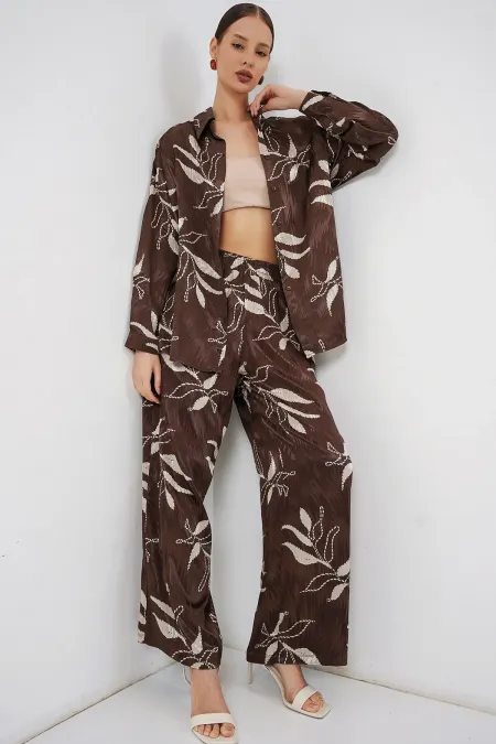 Ensemble deux pièces long jacquard pour femme 30089 - Marron