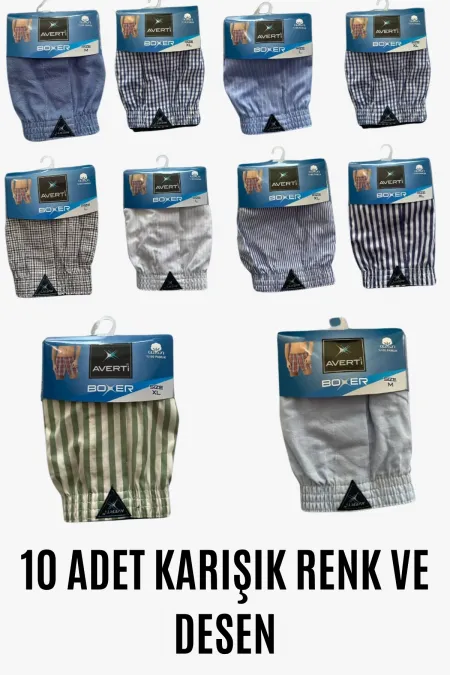 Lot de 10 boxers homme à motifs, 100 % popeline de coton HZL25S-AV01