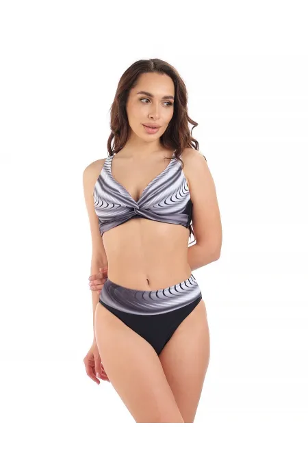 Women's Black and White Patterned High Waist Lined Bikini Set HZL25S-LC22315-5