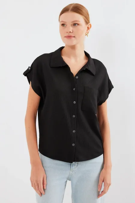 20256 Double Short-Sleeved Shirt with Cuffs - Black