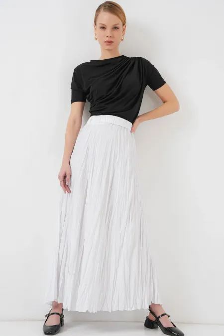 Jupe longue froissée pour femme 8042 - Blanche