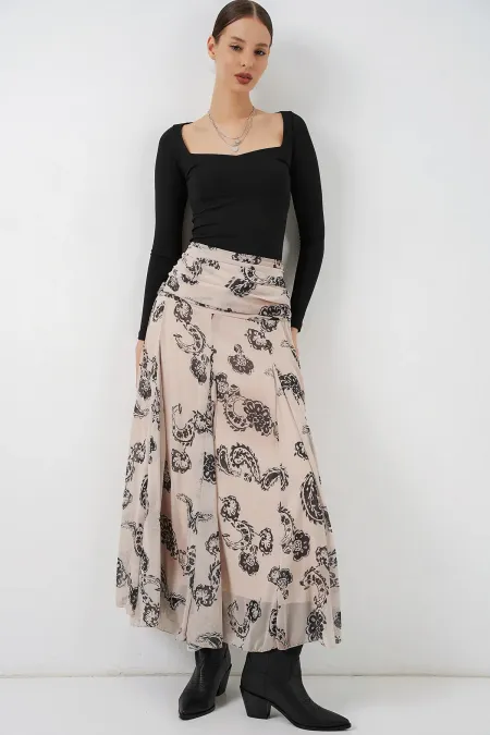 Jupe en mousseline à motifs pour femme 8057 - Crème