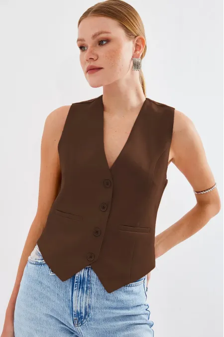 Gilet court tissé 6796 - Marron