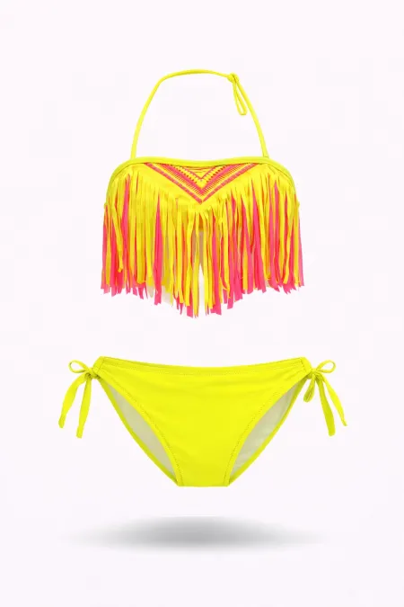 Ensemble bikini à franges jaune fluo pour filles, 4-12 ans HZL26S-LC18112