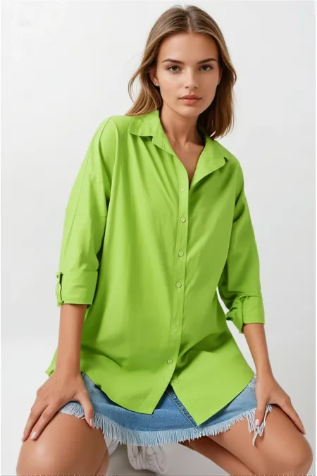 Chemise longue basique oversize vert pistache pour femme HZL22W-BD139001