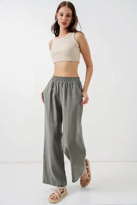 Women's Wide Leg Trousers with Elastic Waistband 30087 - Grey