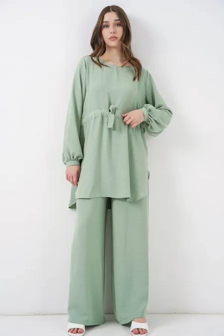 Ensemble deux pièces tunique longue et pantalon pour femme 6719 - Vert écru