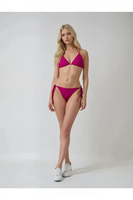 Women's Dark Pink Halter Neck Triangle Bikini Set HZL25S-LC5005