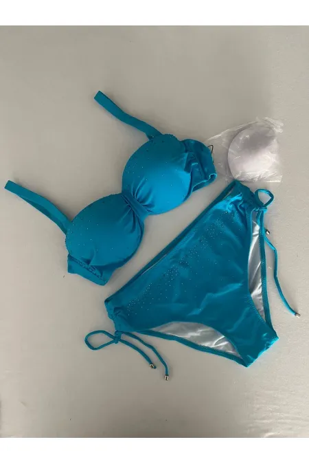 Women's Blue Stone Embroidered Lined Bikini Set HZL25S-LC3361