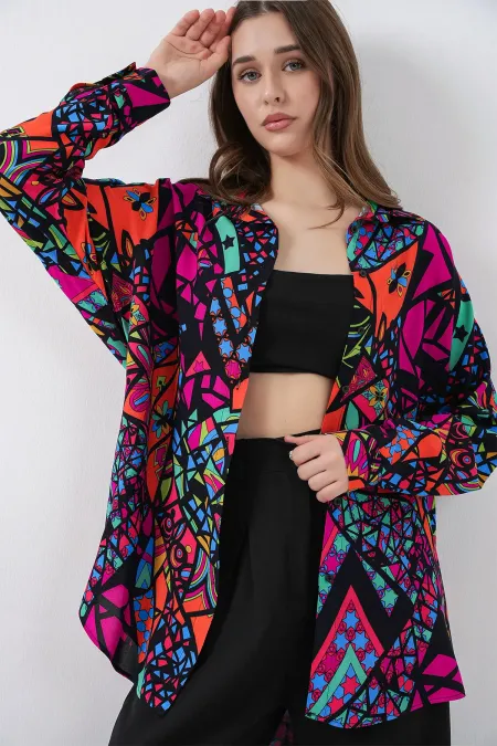 3721 Graphic Patterned Shirt - Fuchsia