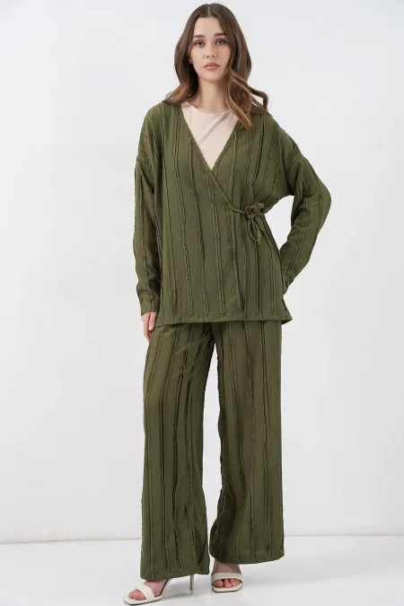 Women's Knitted Kimono Pants Two-Piece Set 30067 - Khaki